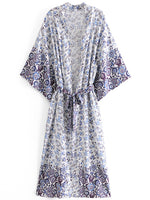 Evatrends cotton gown robe printed kimonos, Outerwear, Cotton, Nightwear, long kimono, long Sleeves, loose fitting, floral print, Belted