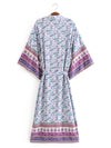 Evatrends cotton gown robe printed kimonos, Outerwear, cotton, Nightwear, long kimono, Board Sleeves, loose fitting, Floral Print , Belted