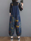 Denim Print Nine-Point Pants High Waist Overalls Dungaree