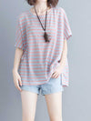 Evatrends Cotton Linen Top, Summer wear, Short sleeves, Stripes top, Round Neck, T-shirt Top, Wear With Jeans pant or Trouser