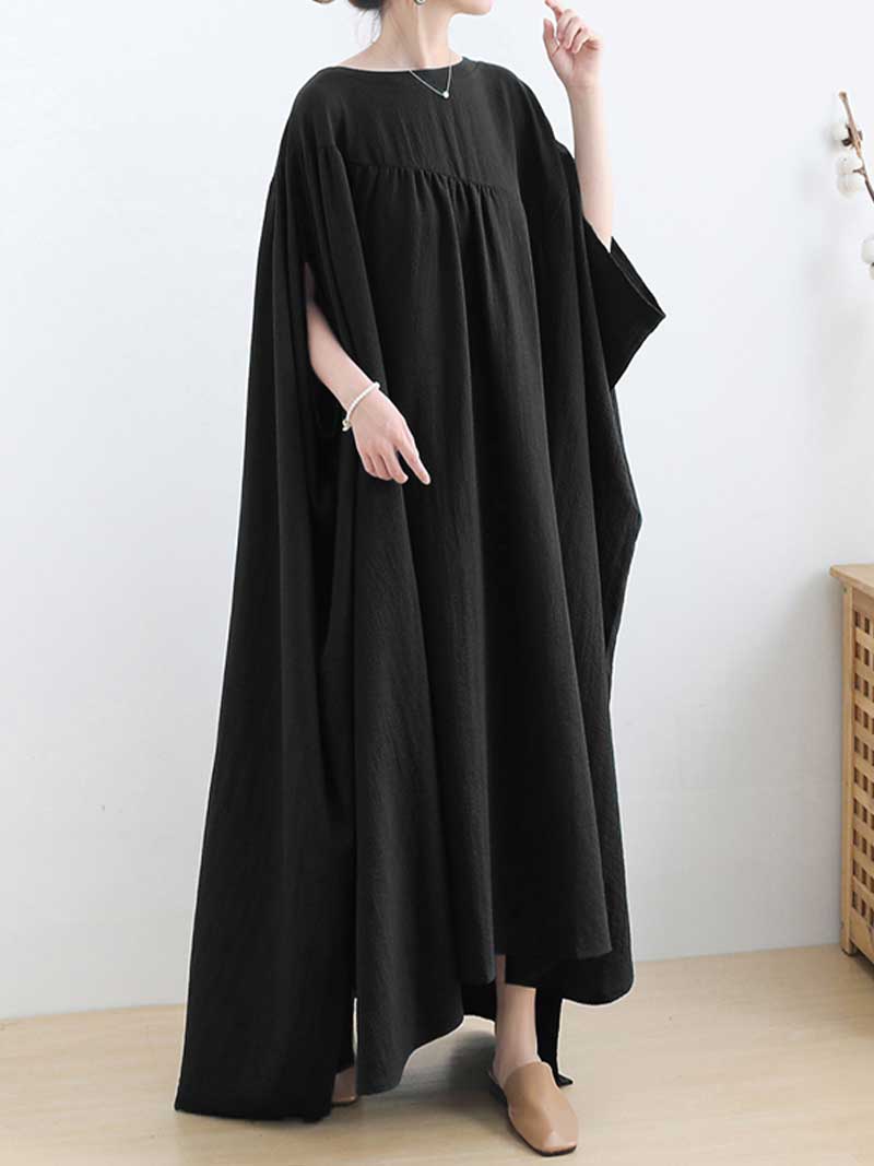 Plain Cotton Bat Sleeves Kaftan Dress