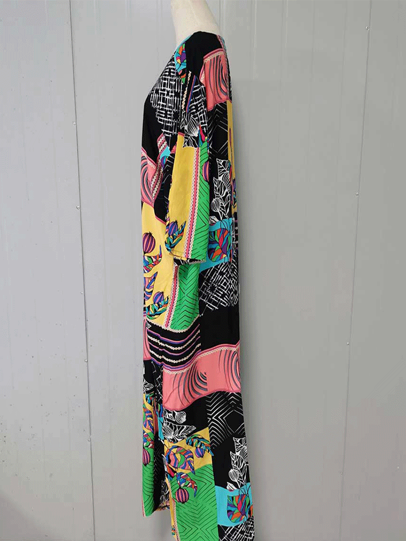 Evatrends cotton gown robe printed kimonos, Outerwear, Polyester, Nightwear, long kimono, long Sleeves, loose fitting, printed