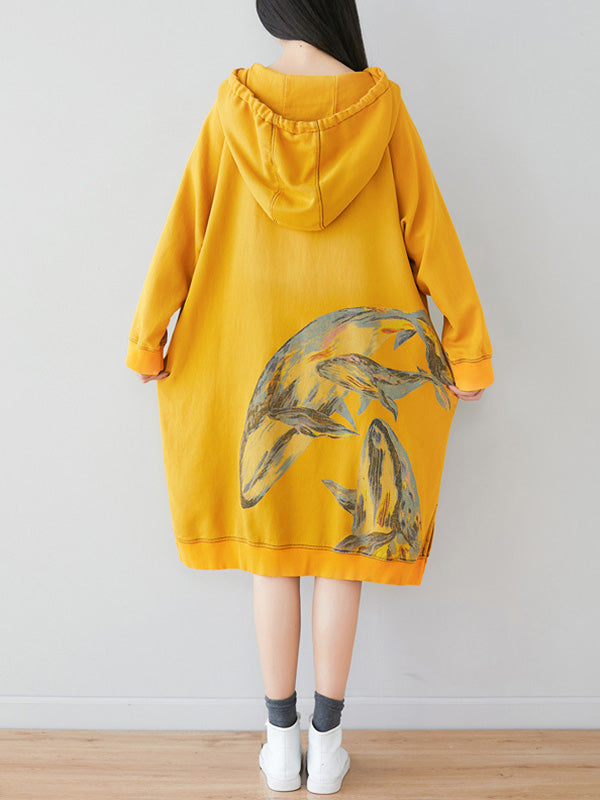 Robe sweat-shirt à capuche florale ethnique lâche