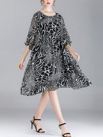 Abby Vintage Animal Print High Ciist Midi Dress