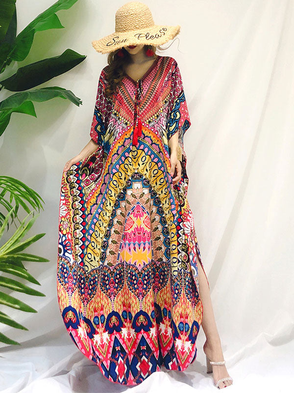Mais uma vez, impressão abstrata, vestido maxi boêmio solto