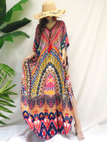 Mais uma vez, impressão abstrata, vestido maxi boêmio solto
