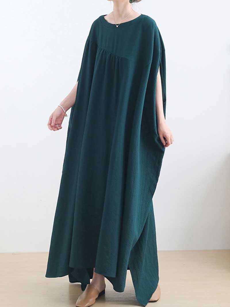 Plain Cotton Bat Sleeves Kaftan Dress