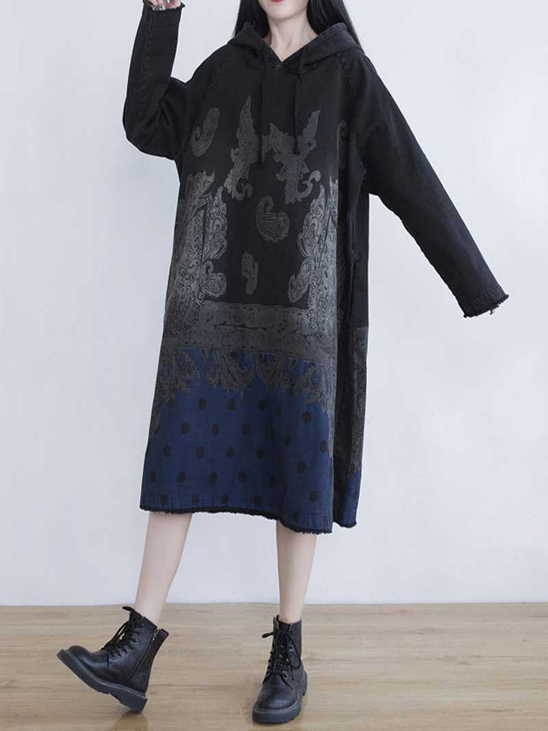 Robe midi à capuche imprimée en direct