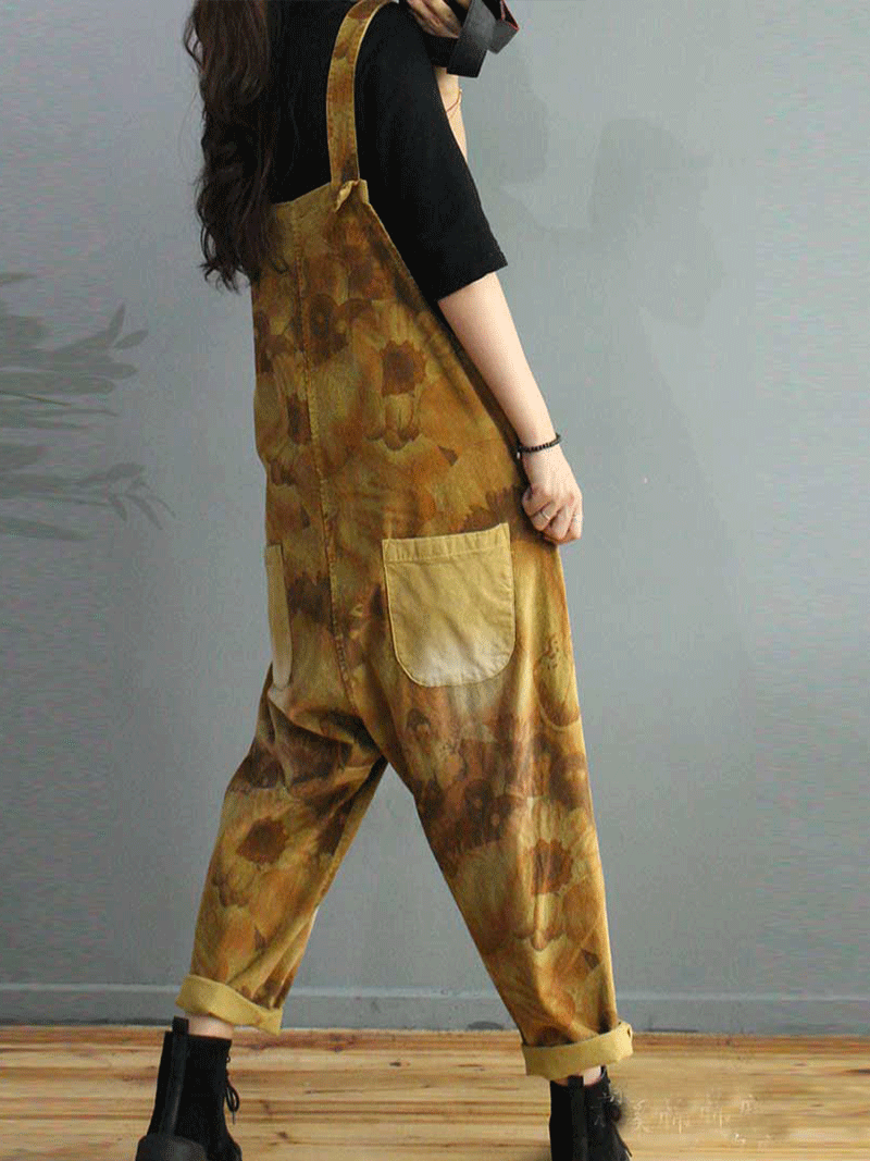 Dungarees cotton, vintage retro style overall,  corduroy, tie-dye print, pockets