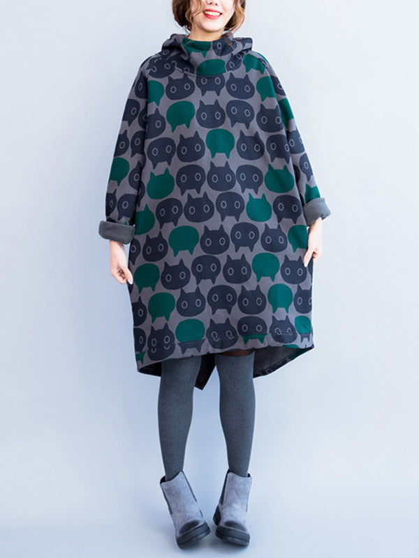 Avec un chat avec une robe en coton à capuche