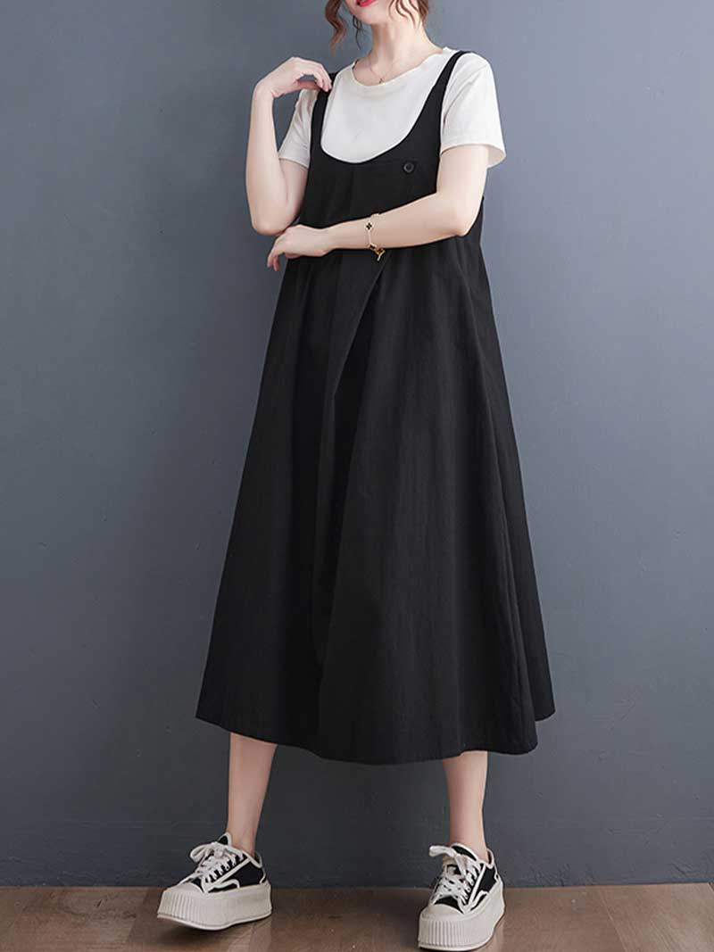 Plain Cotton Salopette Dress