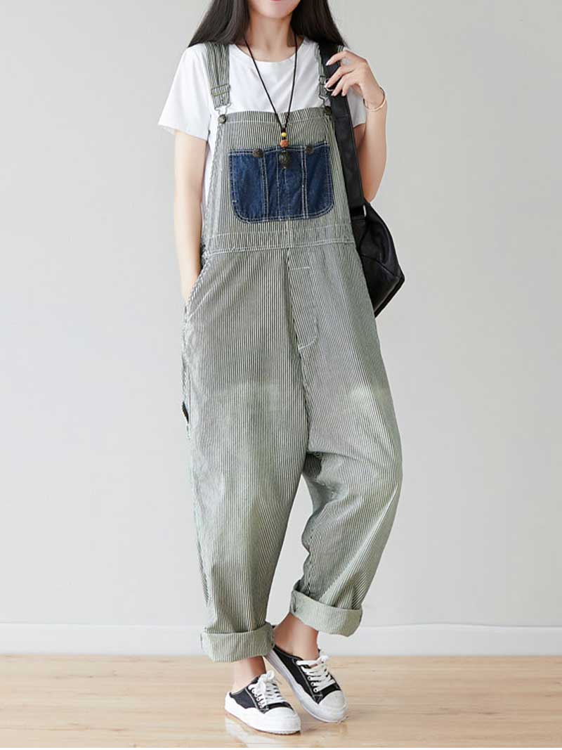 Eva Trends Dungarees cotton denim ,vintage retro style overall, Adjustable straps, double side pockets, Patch Denim overall, Back Pockets