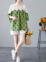 Printed Pola Dot Cotton Shirt Top With Puff Sleeves