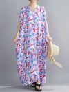 Evatrends kaftan, Rayon, V-neck, Printed, Short sleeves, Printed Kaftan Dress, Floral Print, Loose Waist, Long Dress, Beachwear Dress