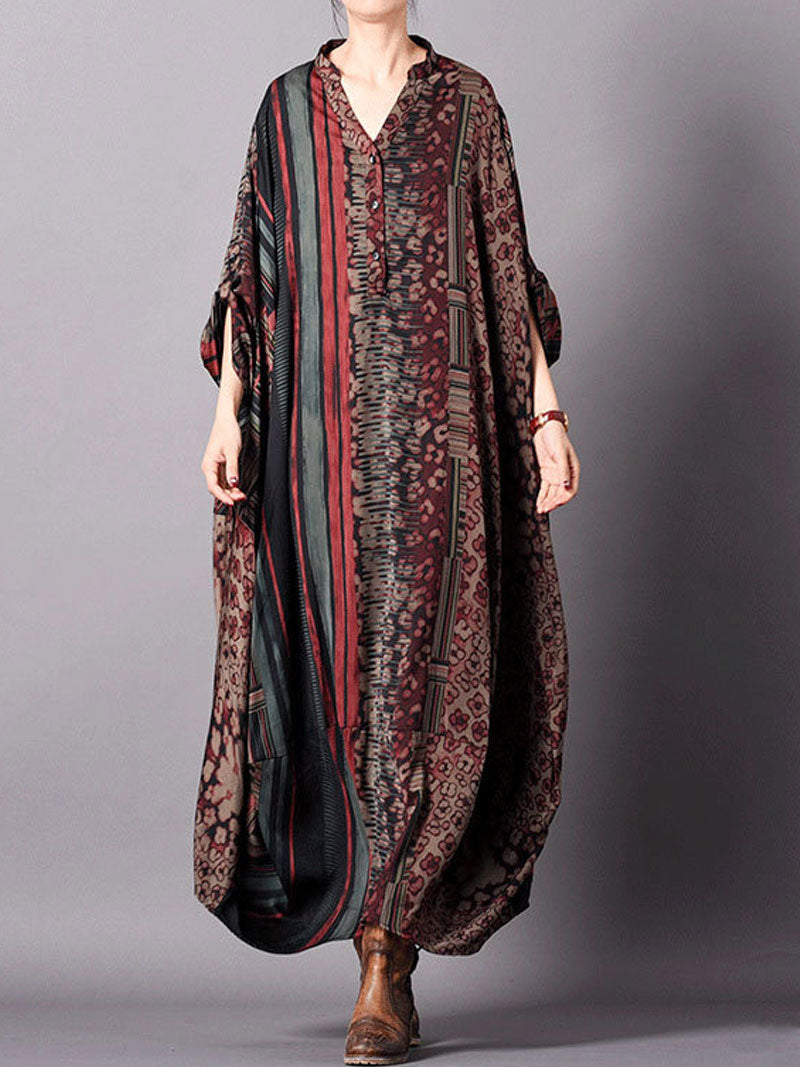 Women's V-Neck Print Maxi Dress