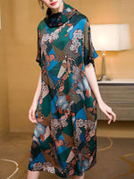Vestido midi de videira floral de gola alta