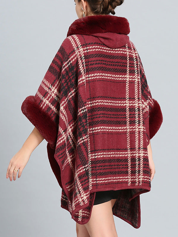 Feelfery Fluffery Plaid Impresión Cape Cardigan de talla grande