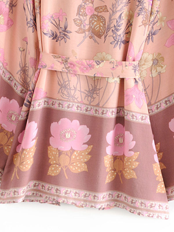 Courte Kimono Floral Imprimé rose Viscose Viscose Robe Kimono Duster