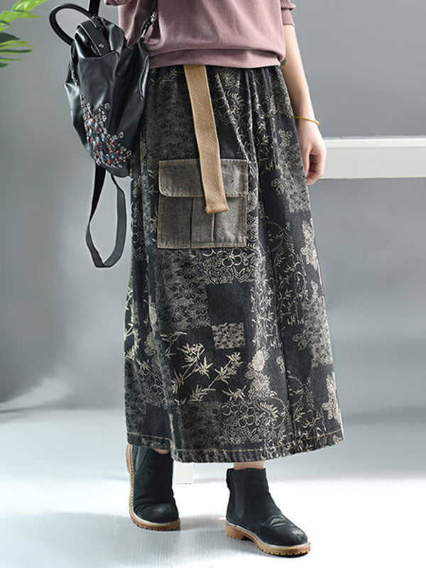 Jupe en jean à impression florale