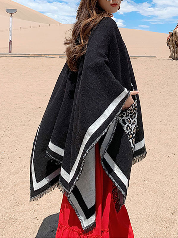 Cardigan de châle patchée de poche léopard