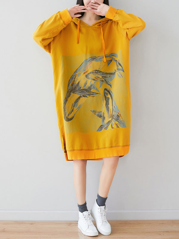 Robe sweat-shirt à capuche florale ethnique lâche