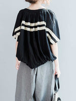 Evatrends Cotton Linen Top, Summer wear, Short sleeves, Stripped top, Round Neck, T-shirt Top, Wear With Jeans pant or Trouser