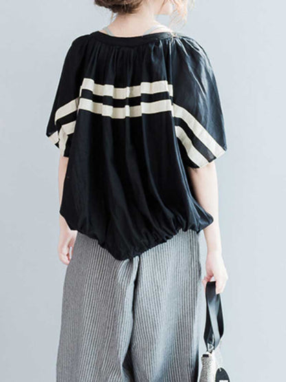 Evatrends Cotton Linen Top, Summer wear, Short sleeves, Stripped top, Round Neck, T-shirt Top, Wear With Jeans pant or Trouser