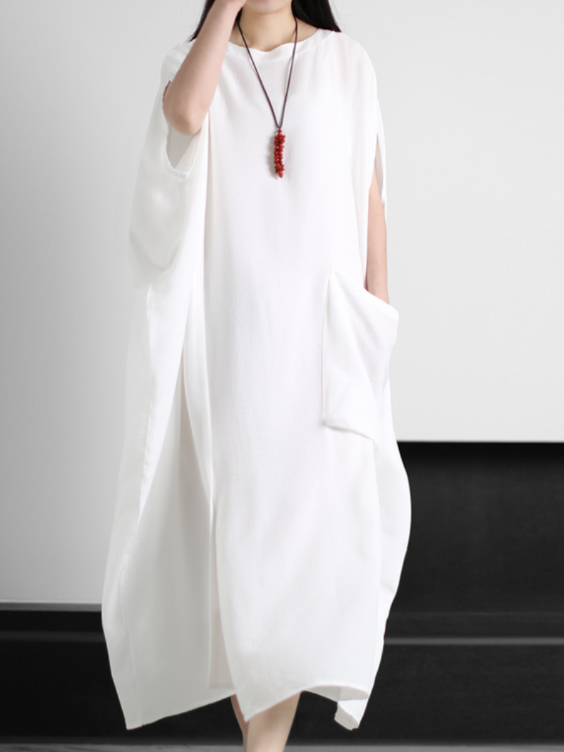 Robe Kaftan élégante de grande taille Robe d'été de couleur unie lazy avec poche