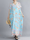 Evatrends kaftan, Rayon, V-neck, Printed, Short sleeves, Printed Kaftan Dress, Floral Print, Loose Waist, Long Dress, Beachwear Dress