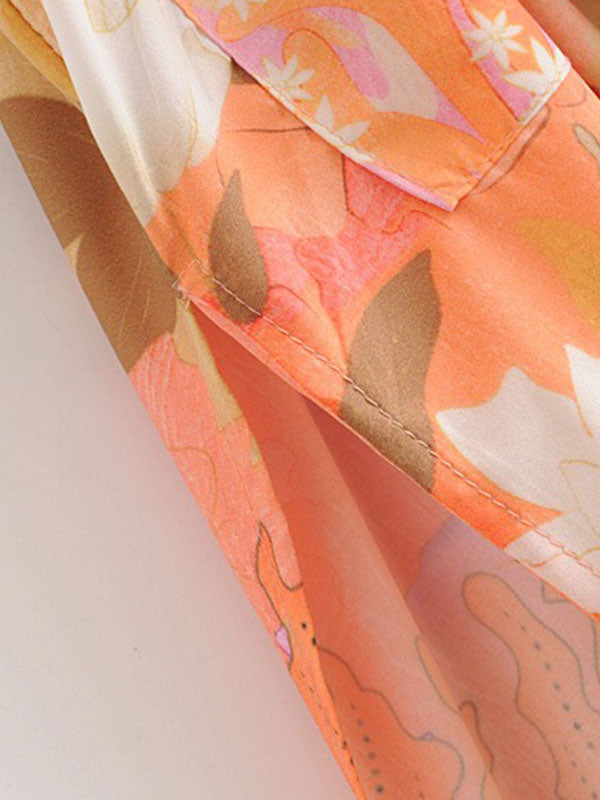 Floral Partywear Cotton Silk Kimono Orange Color Coton Longueur Robe Kimono
