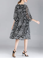 Abby Vintage Animal Print High Ciist Midi Dress