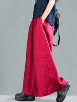 Harriett Vintage Casual-Waist Linen Wide Leg-perna com bolsos