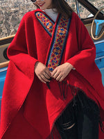 Cardigã de xale vermelho de emenda com encapuzado