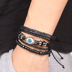 Pulseira de couro trançado pulseira de olho preto