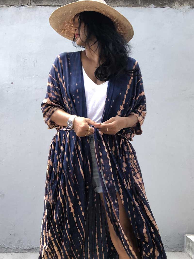 Evatrends cotton gown robe printed kimonos, Outerwear, Nightwear, Rayon, Board Sleeves, Different colors, Tie Dye print