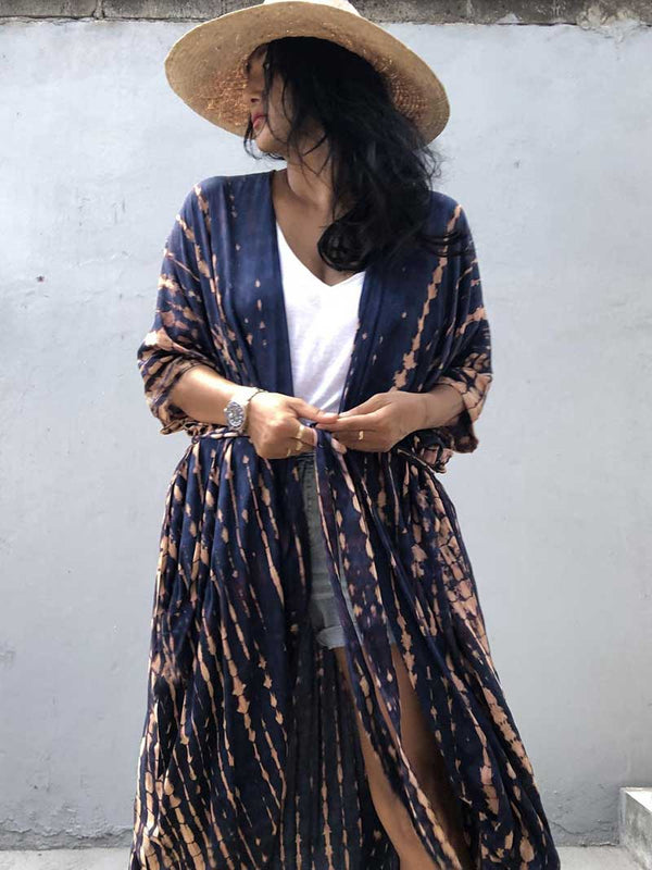 Evatrends cotton gown robe printed kimonos, Outerwear, Nightwear, Rayon, Board Sleeves, Different colors, Tie Dye print
