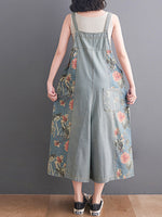 Dungarees cotton denim, Trouser, floral ,vintage retro style overall, double pockets, floral printed