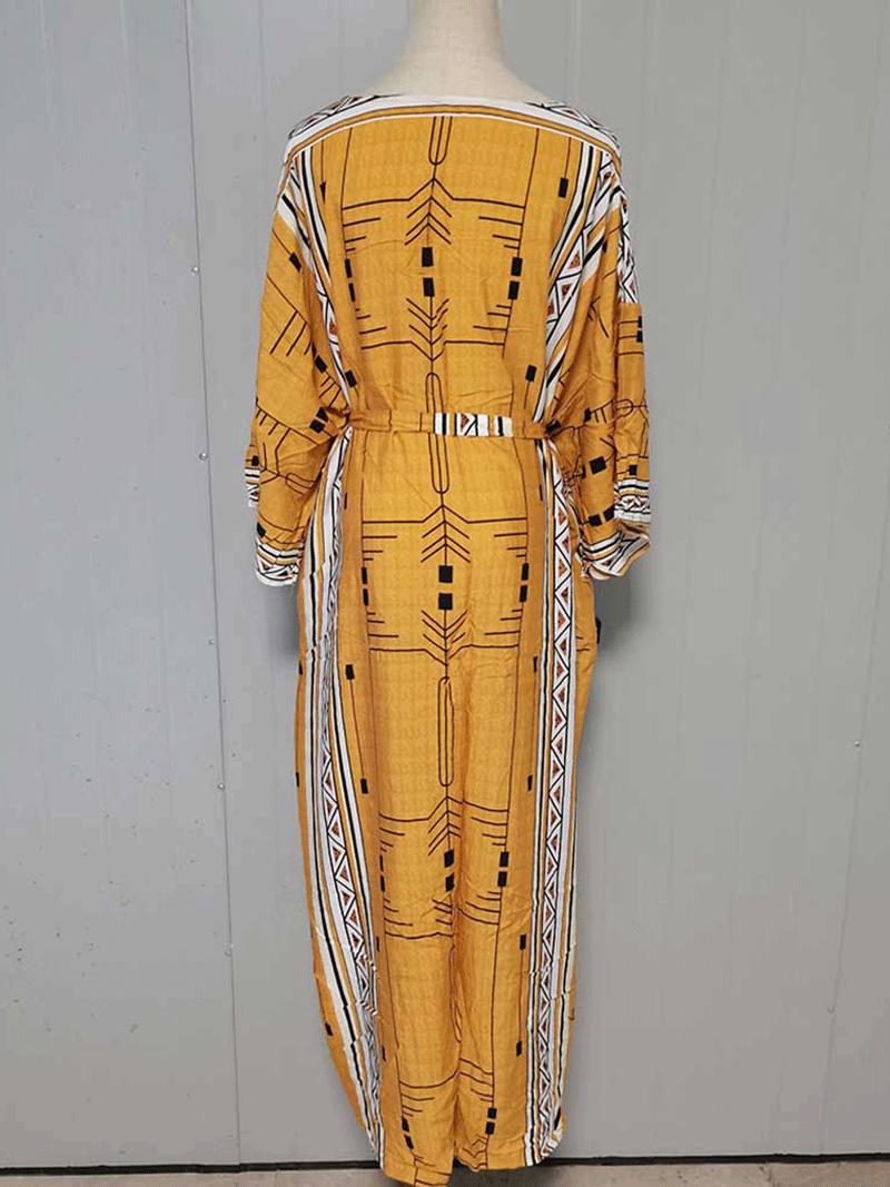 Evatrends cotton gown robe printed kimonos, Outerwear, polyester, Nightwear, long kimono, Board Sleeves, loose fitting, printed, Belted