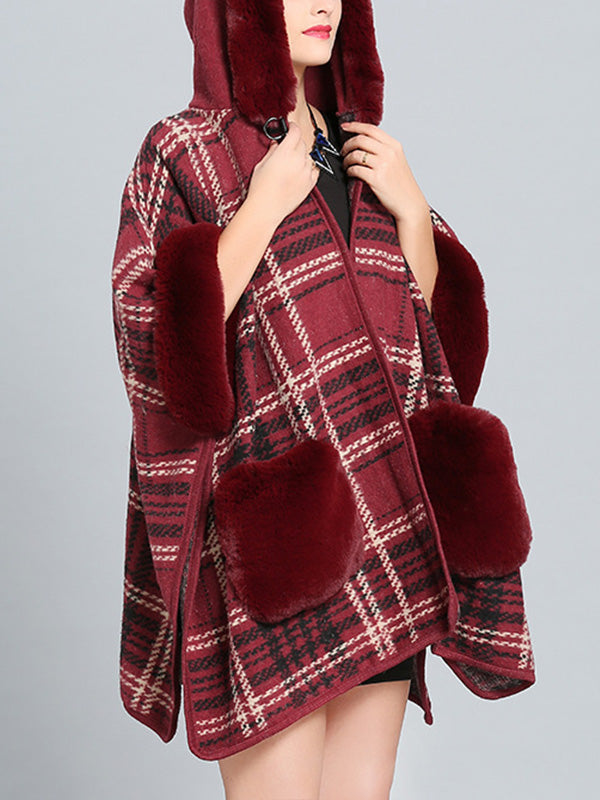 Feelfery Fluffery Plaid Impresión Cape Cardigan de talla grande