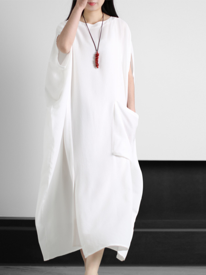 Women's stylish large size Kaftan dress lazy solid color summer dress with pocket