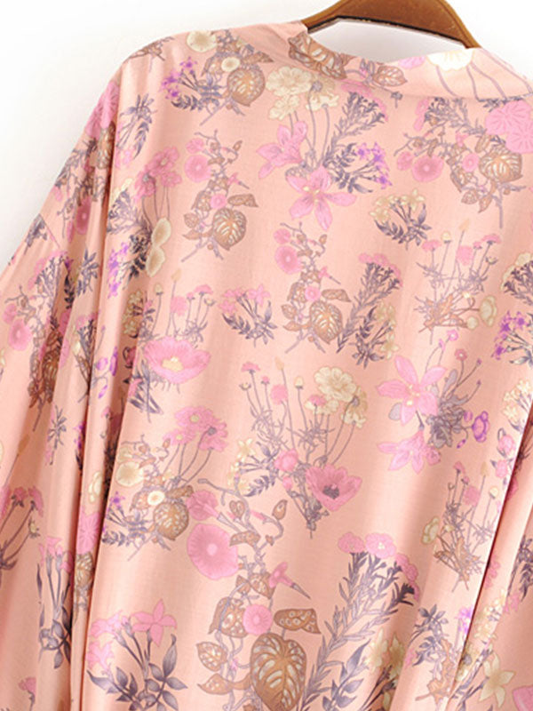 Courte Kimono Floral Imprimé rose Viscose Viscose Robe Kimono Duster
