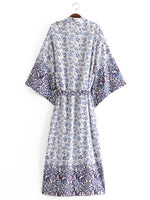 Evatrends cotton gown robe printed kimonos, Outerwear, Cotton, Nightwear, long kimono, long Sleeves, loose fitting, floral print, Belted