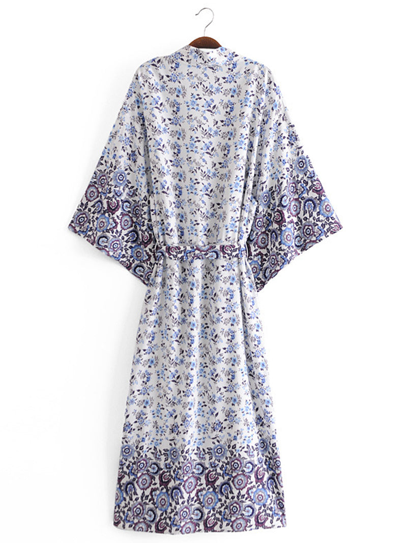 Evatrends cotton gown robe printed kimonos, Outerwear, Cotton, Nightwear, long kimono, long Sleeves, loose fitting, floral print, Belted