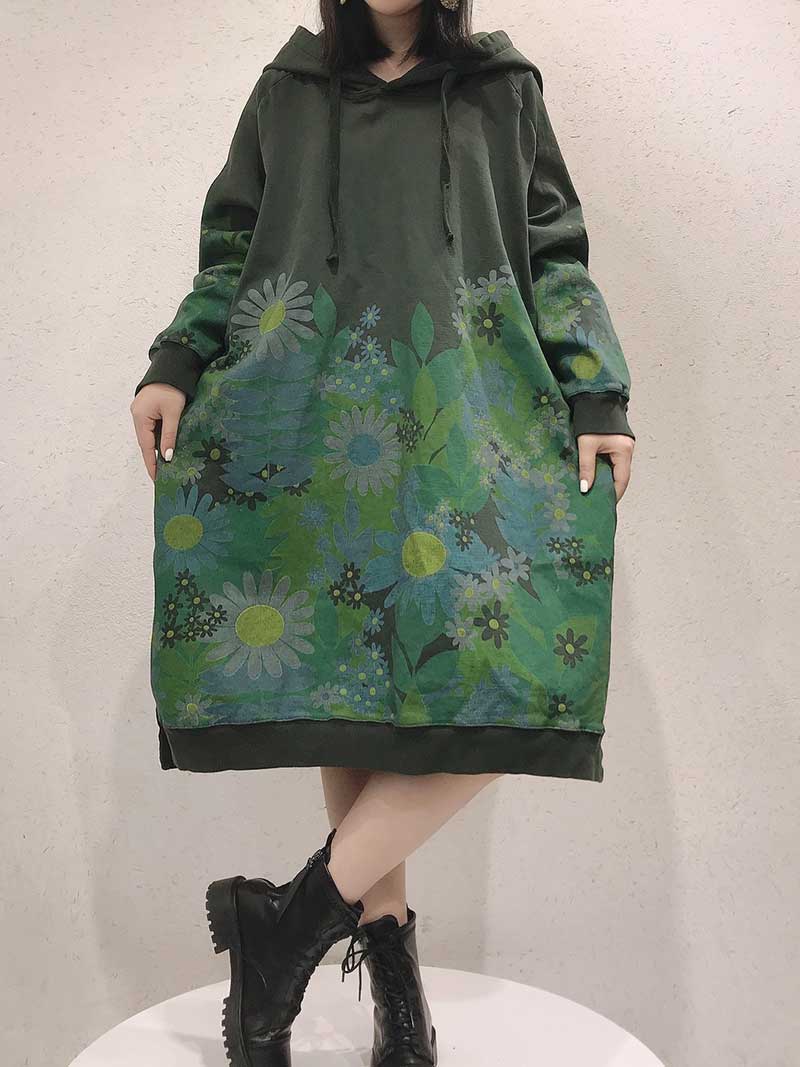 Women Hooded Midi Sweater Dress