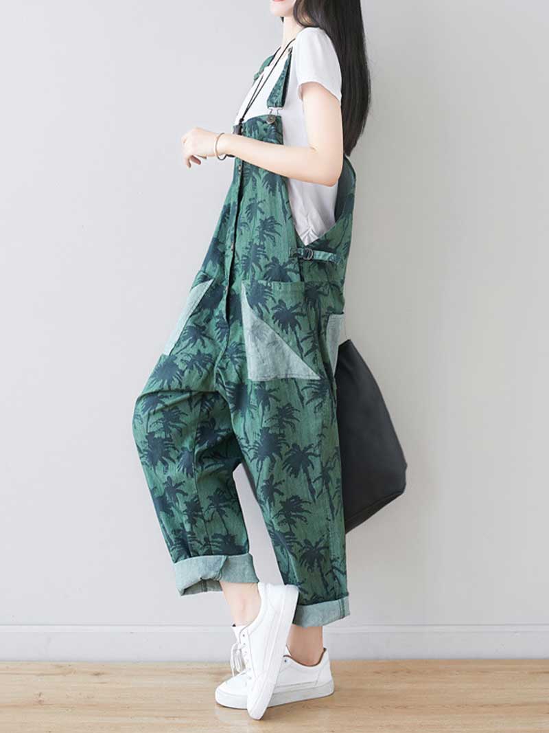 Dungarees cotton denim Printed ,vintage retro style overall, Adjustable straps, double side pockets, comfortable overall