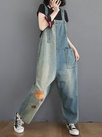 Dungarees cotton denim ripped jeans floral vintage retro style overall