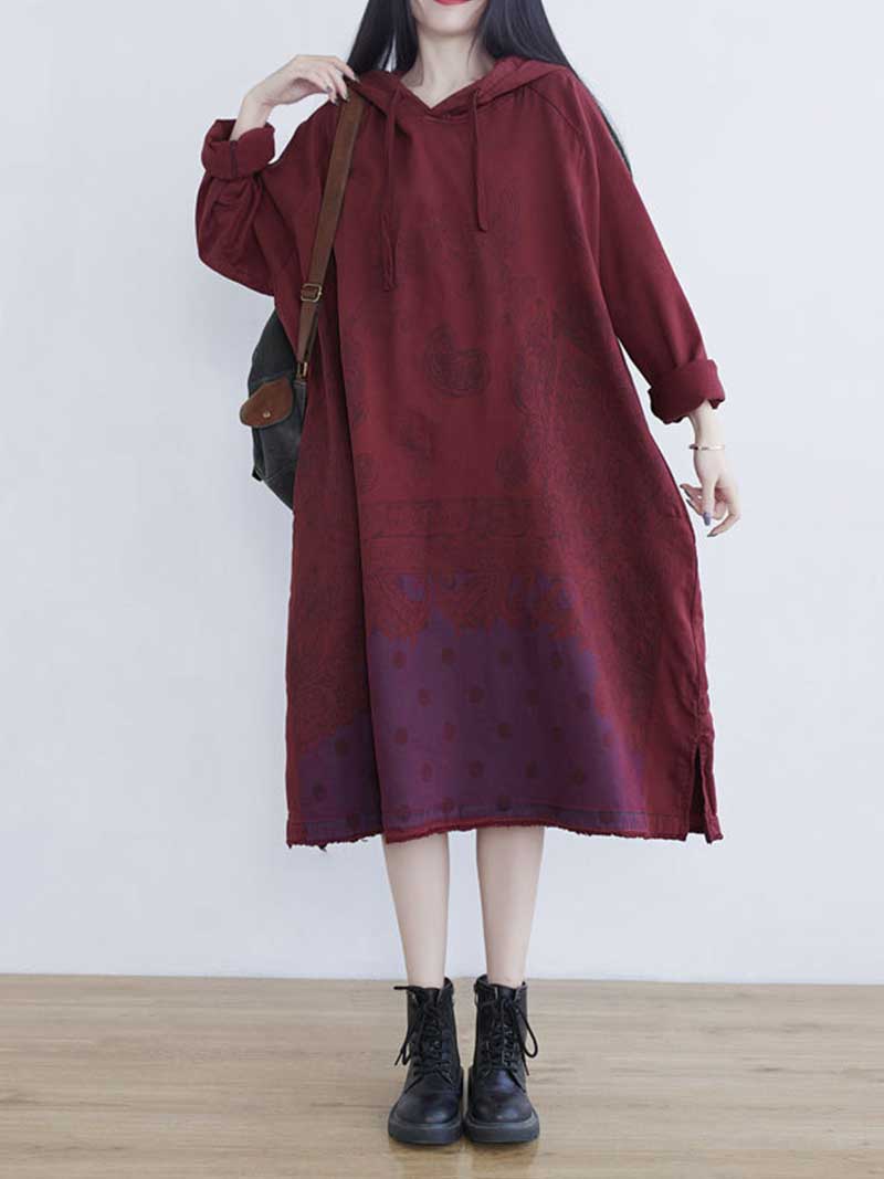 Robe midi à capuche imprimée en direct