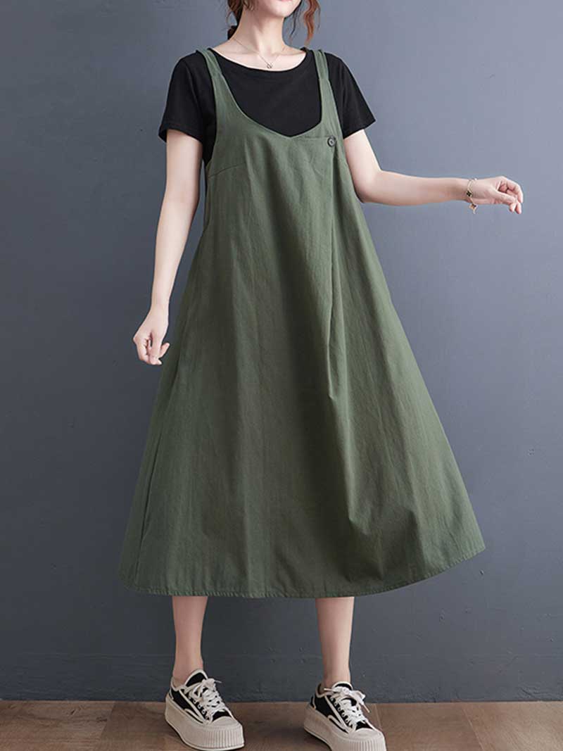 Cotton Round-Neck Salopette Dress