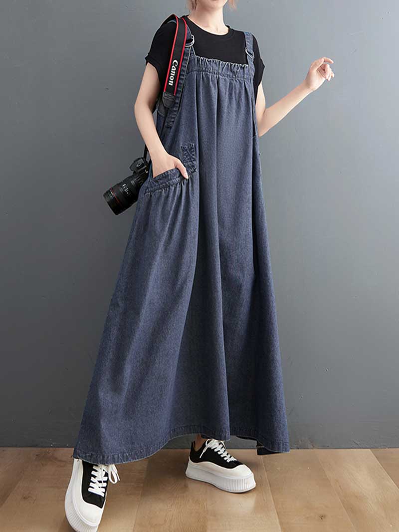  Denim Salopette Overall A-Line Dress