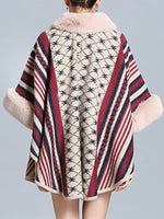 Stripe Bordeus pescoço fofo de plus size Cape Cardigan